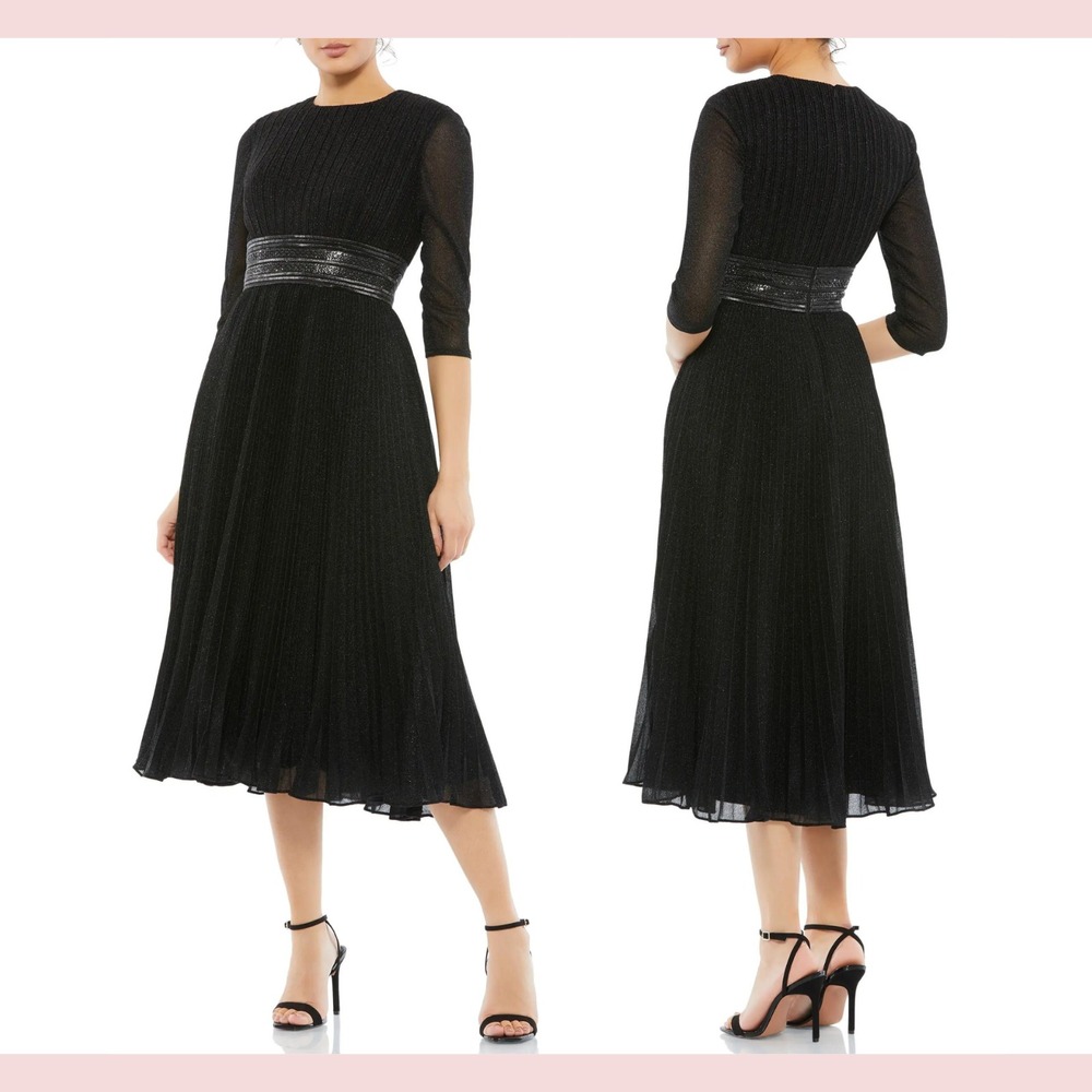 NWD $498 Mac‎ Duggal [ 10 ] Metallic Pleated A-Line Midi Cocktail Dress #Q323
